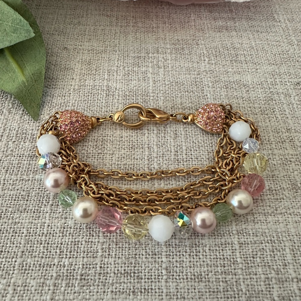 Swarovski Gold Bracelet with Pink, Green, and White beading